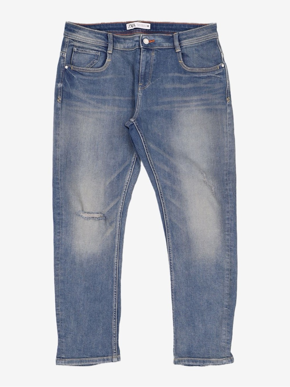 Zara Long Wide Leg Whiskered Wash Jeans